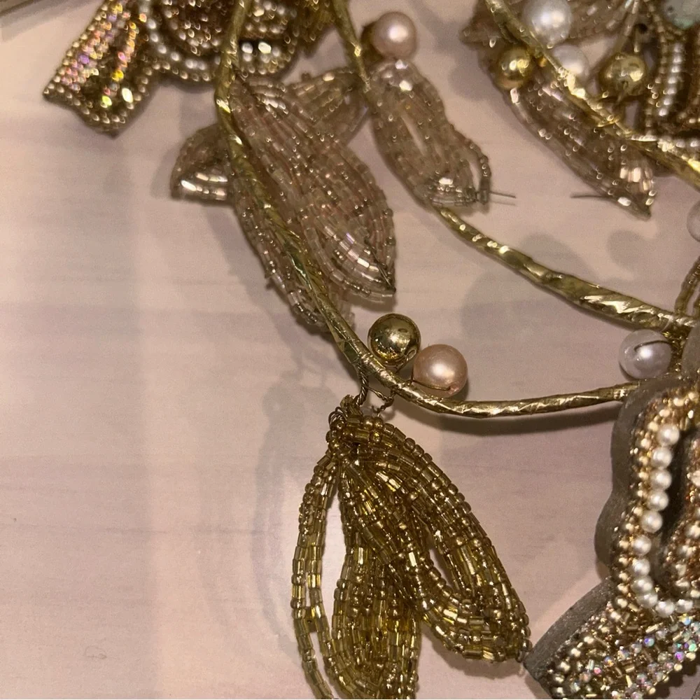 Rachel Zoe Gold & Pearl Beaded Bow Garland 6 Feet Christmas Mantel Tree Decor